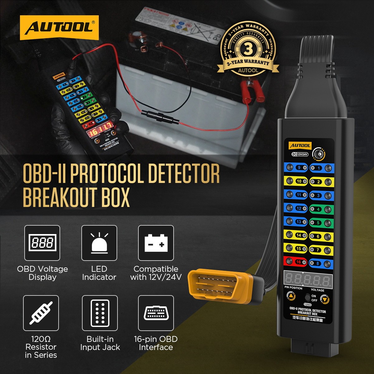 OBD2 Breakout Box OBDII Protocol Detector CAN Test Break Out Box Resistor Mode