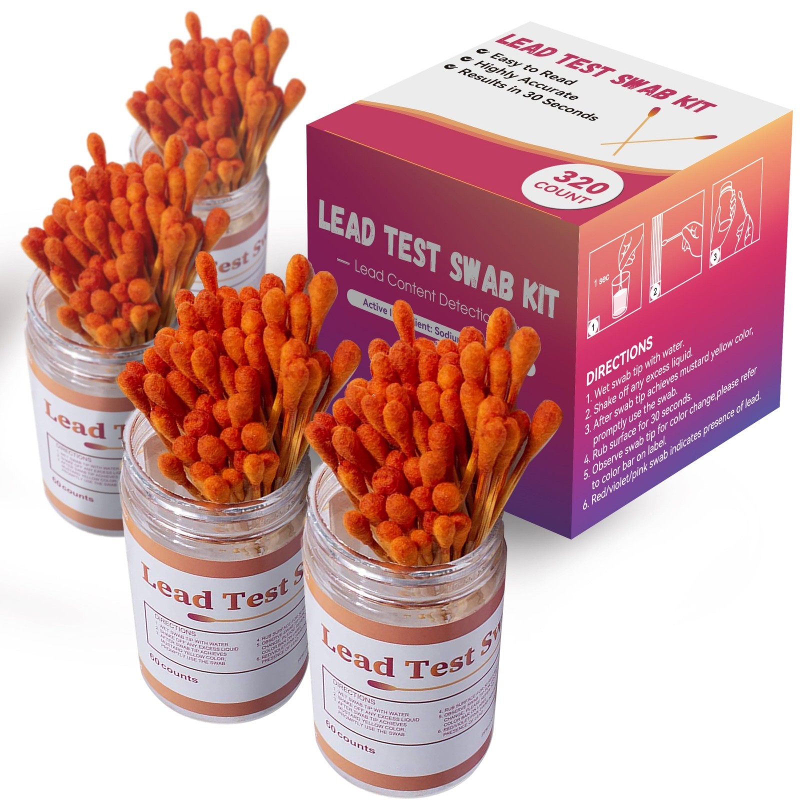 Lead Test Kit - 320 Rapid Testing Swabs, 30-Second Results, Home Use, All Surfac