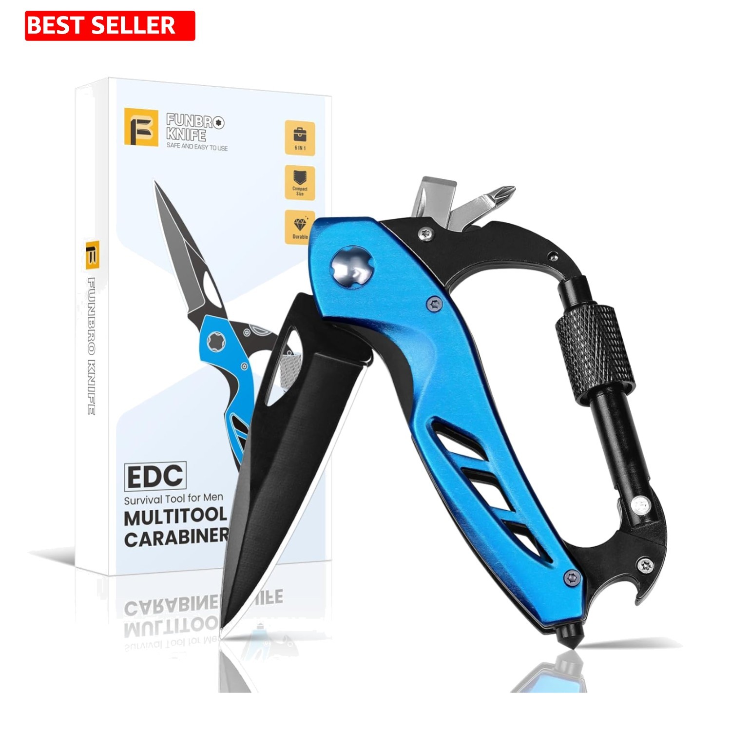 Durable Stainless Steel Multitool Carabiner - 6 Functions for Camping & Hiking