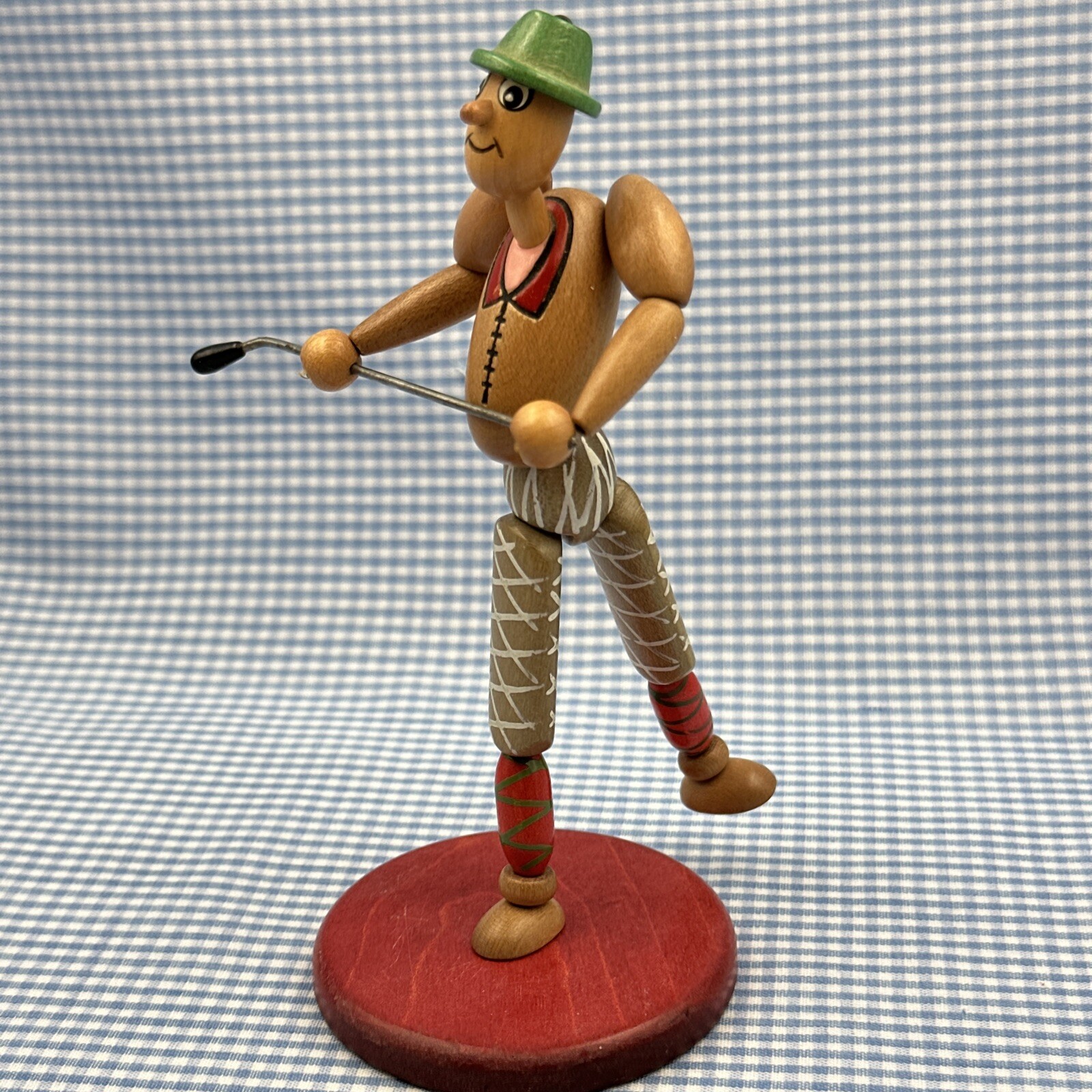 Vintage Wood Golfer Figurine w/ Beer Belly Hand Painted Articulated W Germany A+