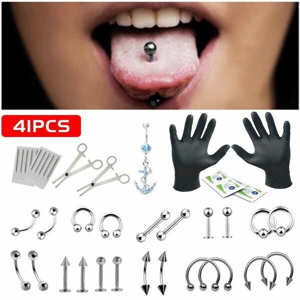 PRO 14G/16G Body Piercing Kit Needle Nipple Belly Tongue Eyebrow Nose Lip Tool