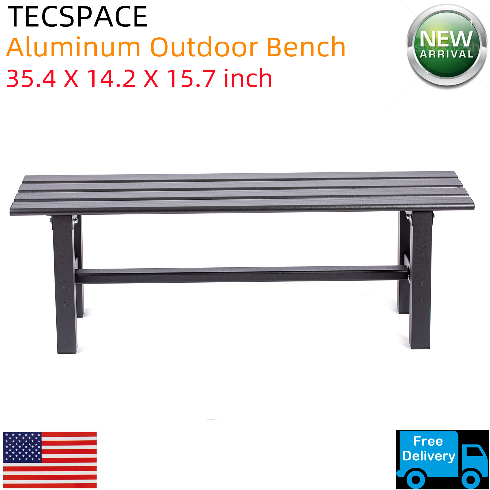 Lojok 35.4x14.2x15.7 inch Aluminum Outdoor Bench for Park Garden Patio Lounge
