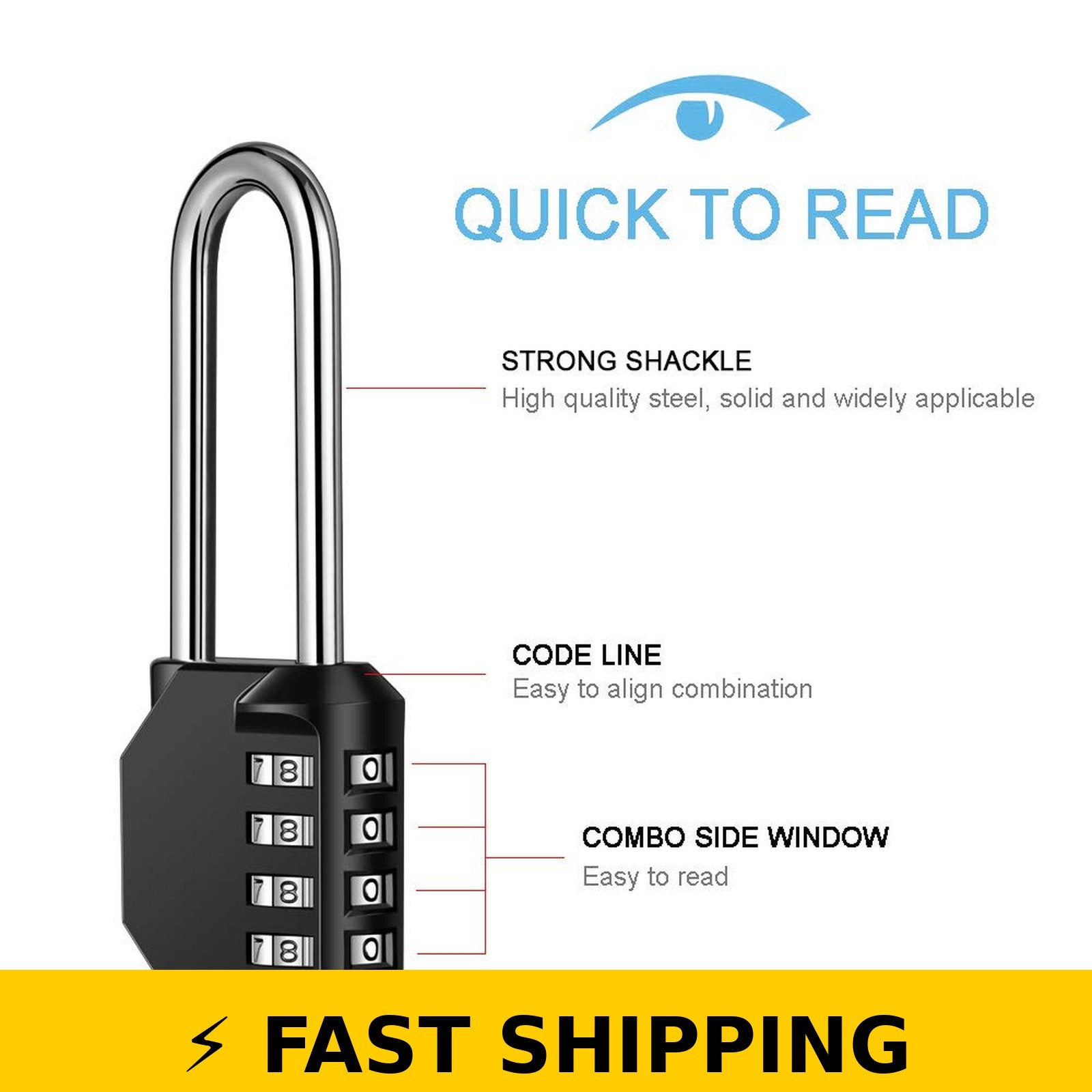 disecu 2 Pack 4 Digit Waterproof Combination Padlock - Black