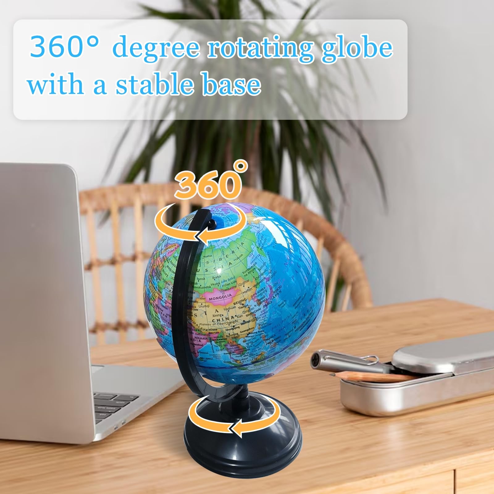 WORLD GLOBE EARTH Map Rotating Geography Ocean Classroom Learning Desktop