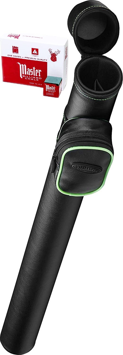 Q-Vault 1x1 Supreme Black w/Green Trim Pool/Billiard Cue Case- Dozen Green Chalk