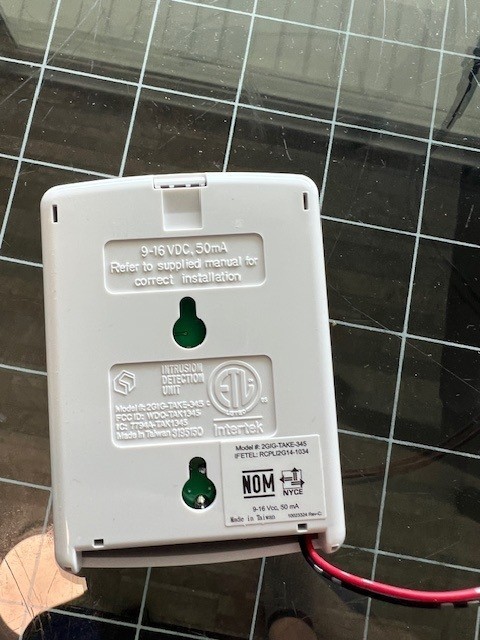 2GIG INTRUSION DETECTION UNIT Model # 2GIG-TAKE-345 INTERTEK