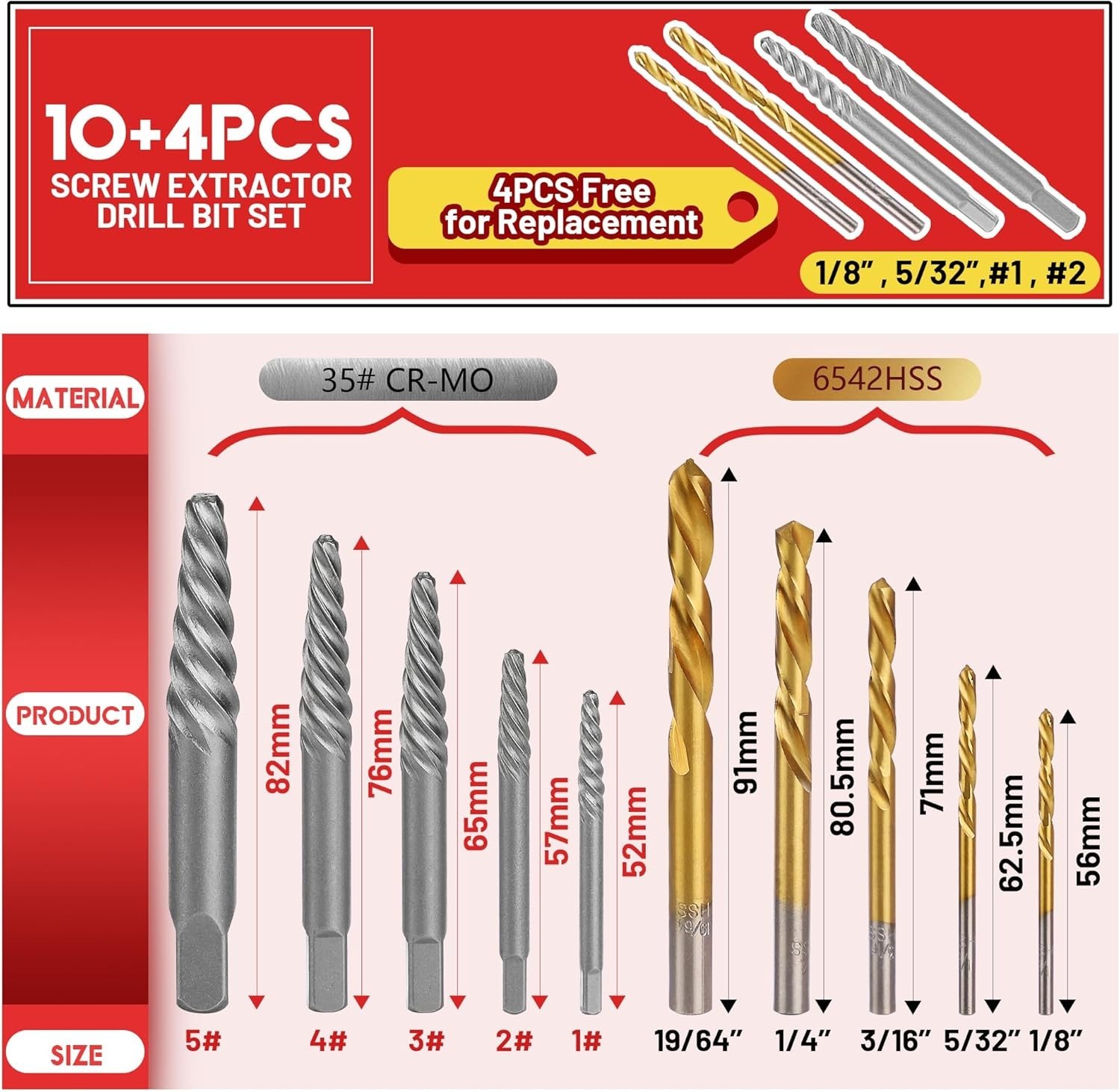 14-Piece Left Hand Drill Bit Set for Effortless Broken Bolt Extraction