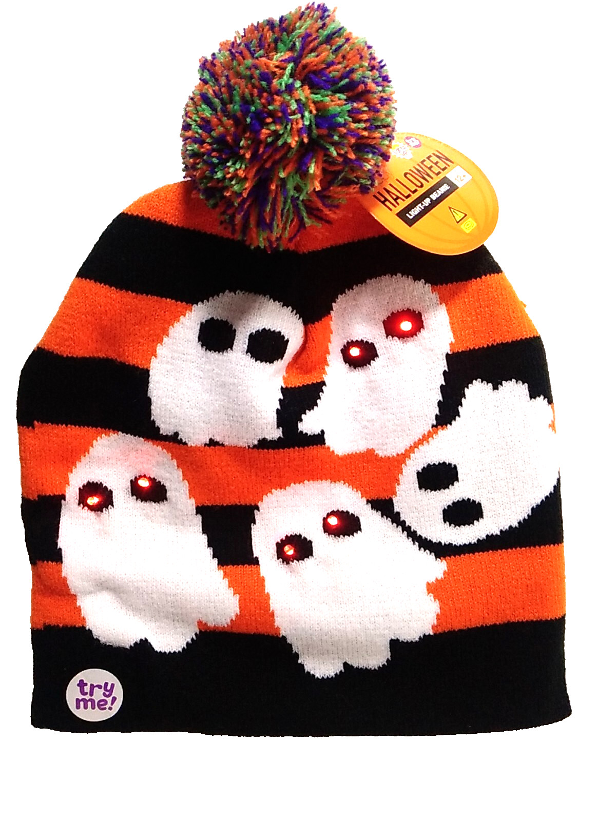 Halloween Accessory ~Light Up Ghost Eyes Beanie ~Ages: 12+ ~New
