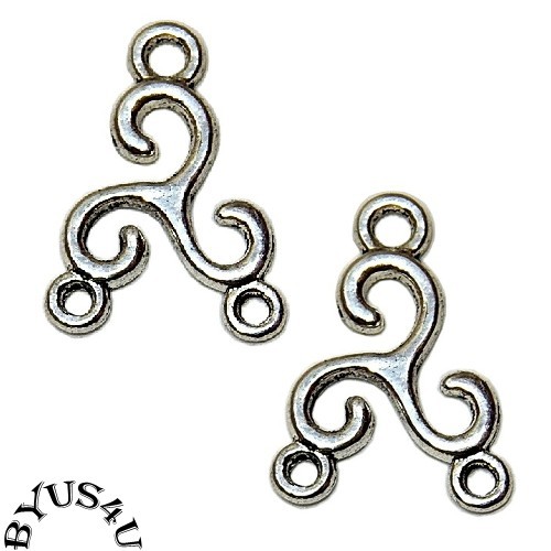 LINK CONNECTOR TRIPLE SWIRL CELTIC DESIGN TWO LOOPS 26x18mm SILVER PLATED 10pk