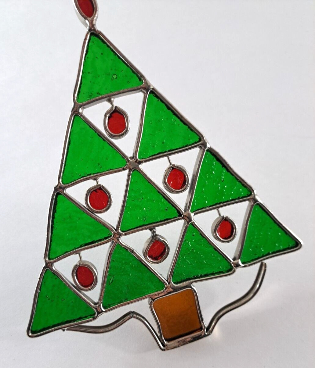 Christmas Tree Suncatcher Slag Glass Ornament Holiday Window Decor 7"