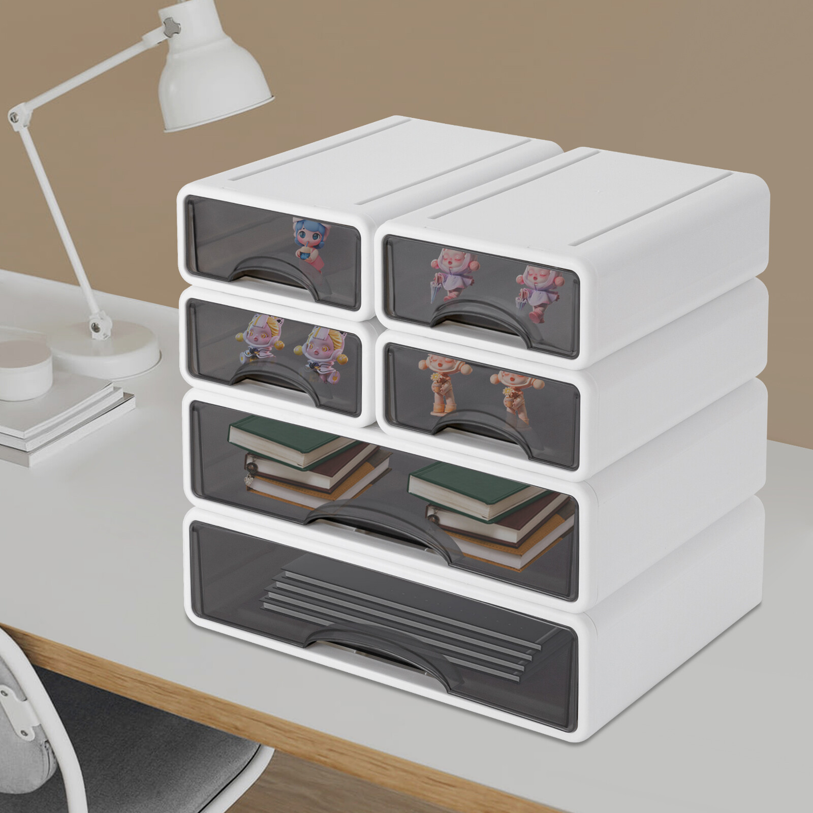 Office Storage Box with 6 Drawers Plastic Stackable Storage Drawers Organizer