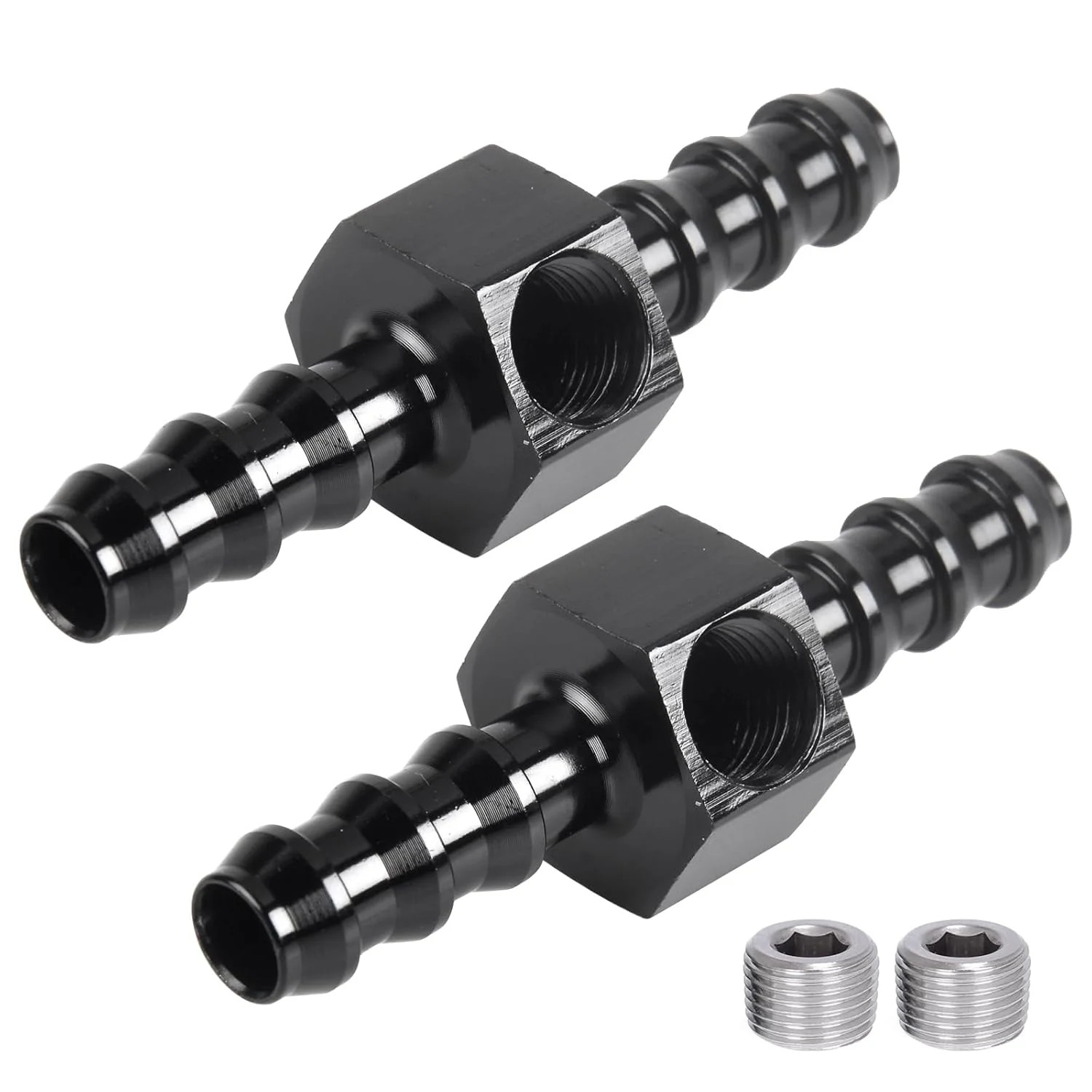 5/16" Barb Inline Fuel Pressure Gauge Fitting Adapter with 1/8 NPT Plug Fitting