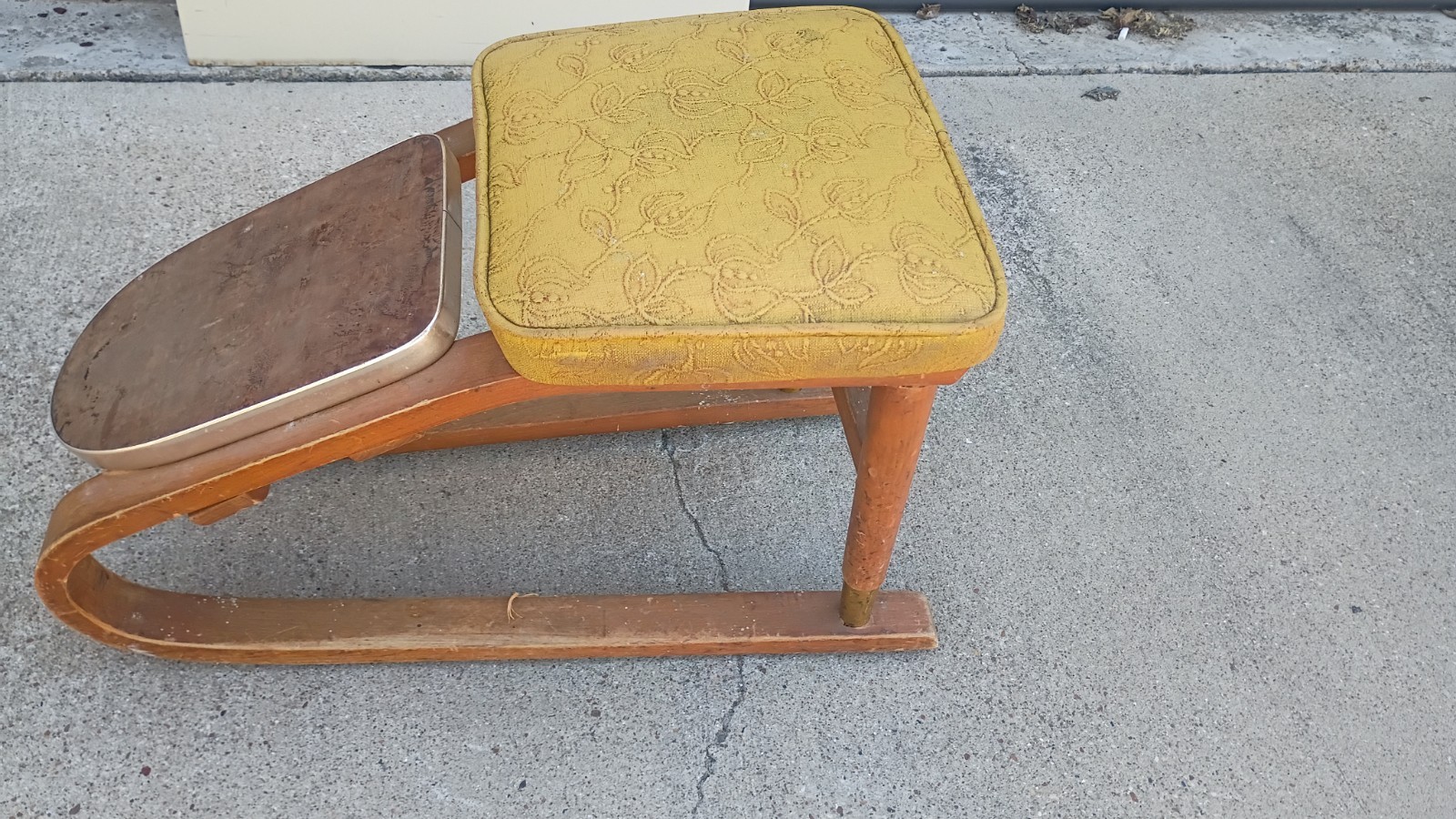 Vintage oak wood With Leather Mid Century Shoe Store Stool Bench  Fitting