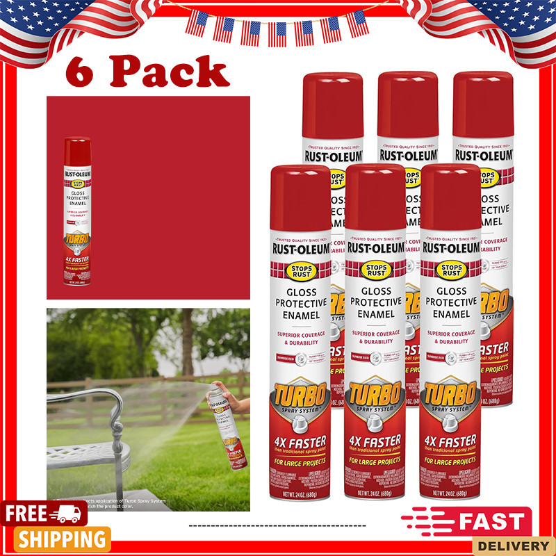 Rust-Oleum Stops Rust Turbo Spray Paint Gloss Sunrise Red 24 oz 6 Pack (393375-)
