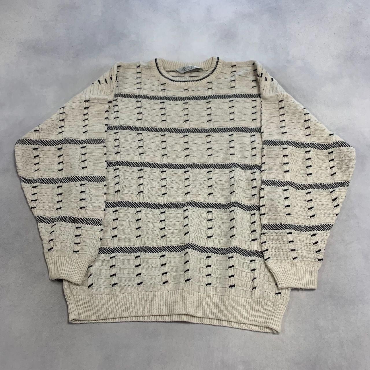 Vintage Abstract Knitted Jumper Patterned Grandad Chunky Knit Sweater Men's L