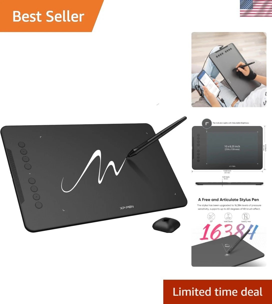 XPPen Deco 01 V3 Drawing Tablet - 16,384 Pressure Levels, 10x6 Inch for Artists