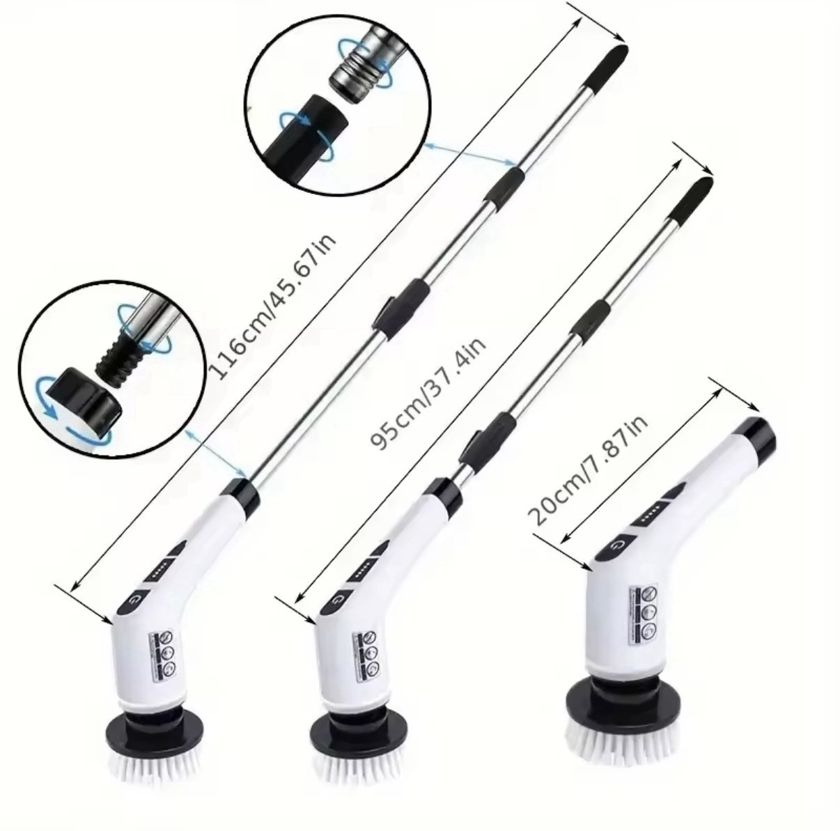 Rechargeable Electric Scrub Brush Kit, 8 Attachments, Adjustable Handle, White