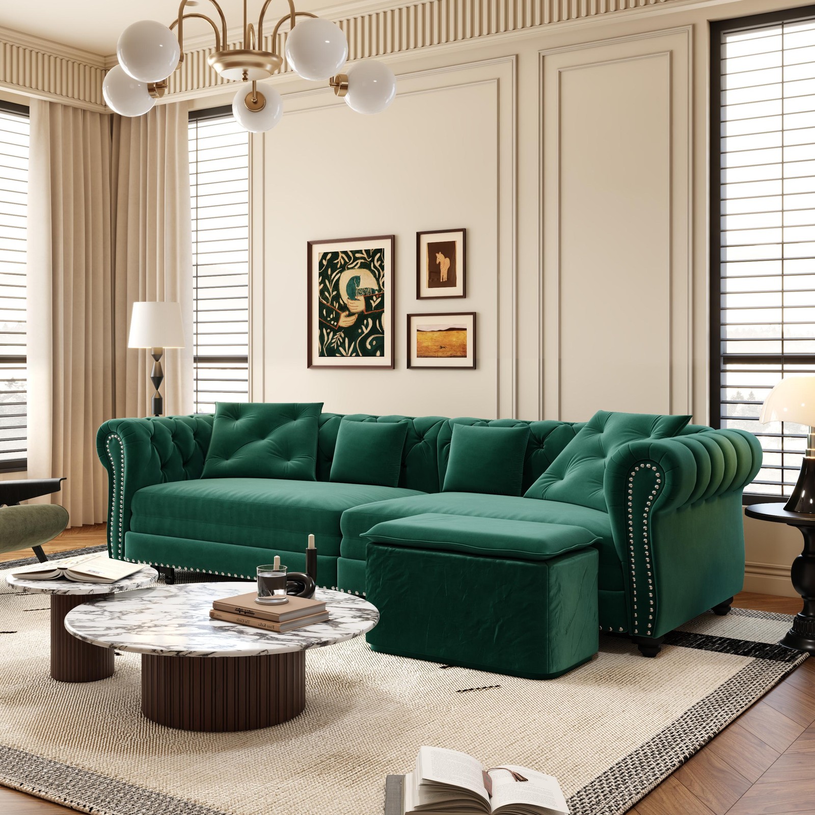 Chesterfield Sofa, 89 " W 3-in-1 Pull-Out Sofa Bed, Convertible Sleeper Sofa Bed