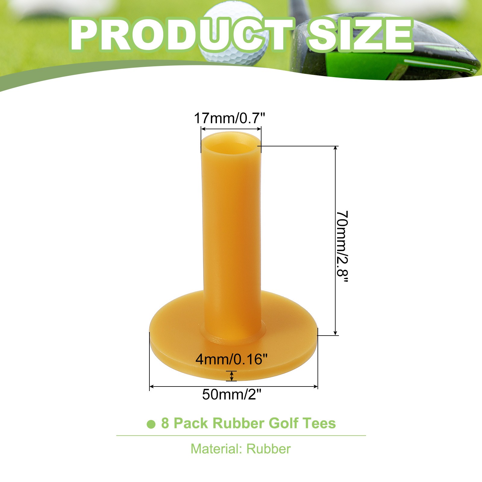 Rubber Golf Tee, 8 Pack 2.8 Inch Golf Tees Training Tee, Yellow