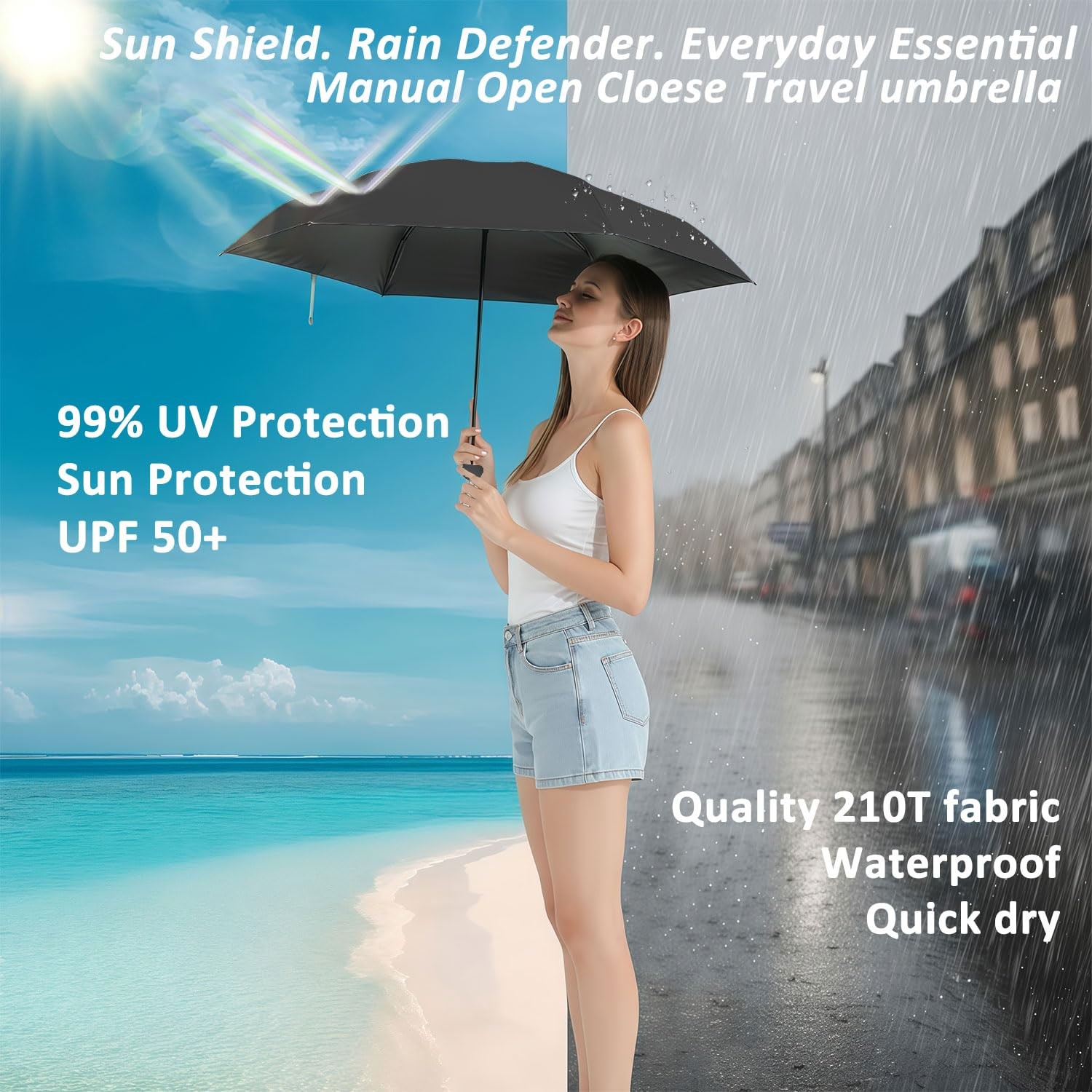 Travel Essentials Mini Umbrella for Purse With Case Small Compact UV Sun Prot...