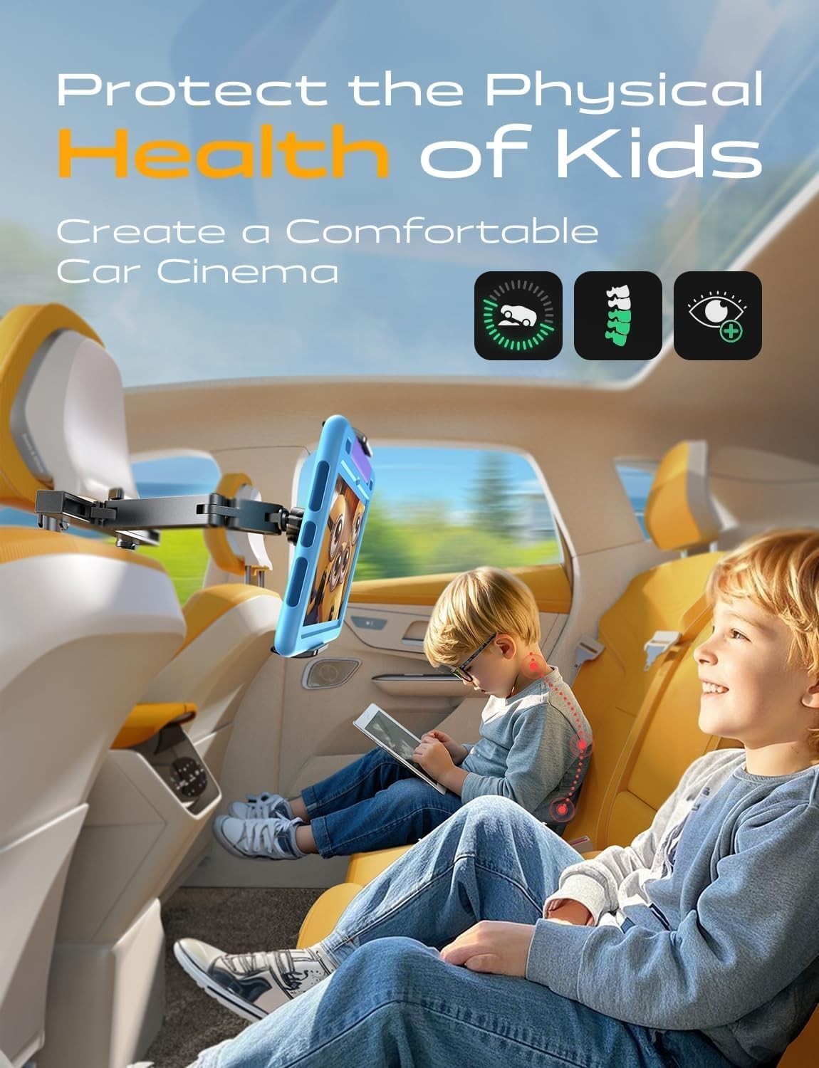 Foldable Headrest Tablet Holder for Back Seat - Compatible with 4.7-11.9 Tablets