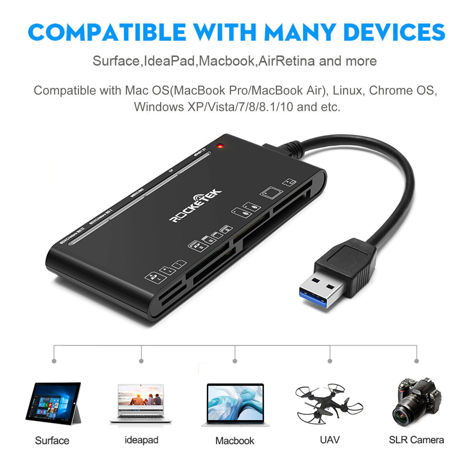 7IN1 Card Reader USB 3.0 Micro SD TF CF Smart Memory Adapter for Windows Mac OS