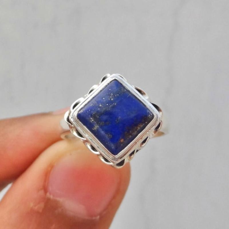 925 Sterling Lapis Silver Ring Handmade Gift Rings Women Jewelry Natural Stone