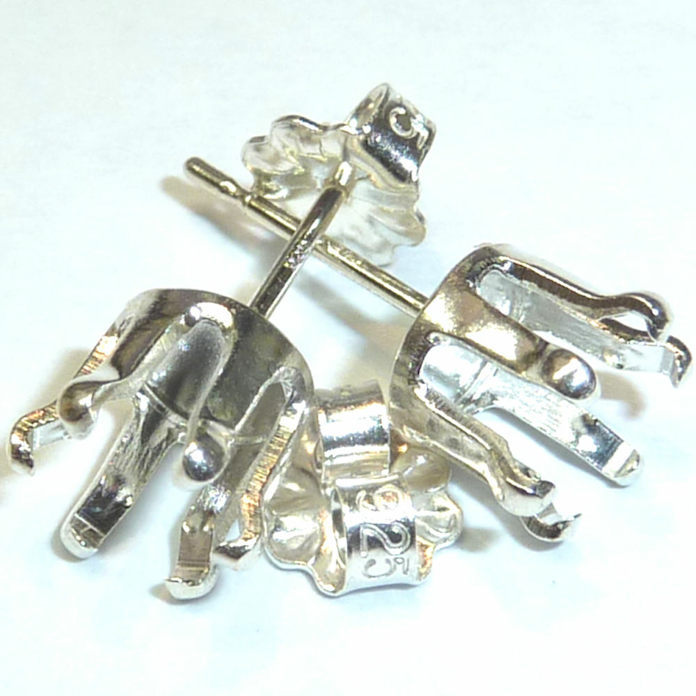 Sterling Silver 6 Prong Snap Set Round Stud Earring Settings (pair) USA