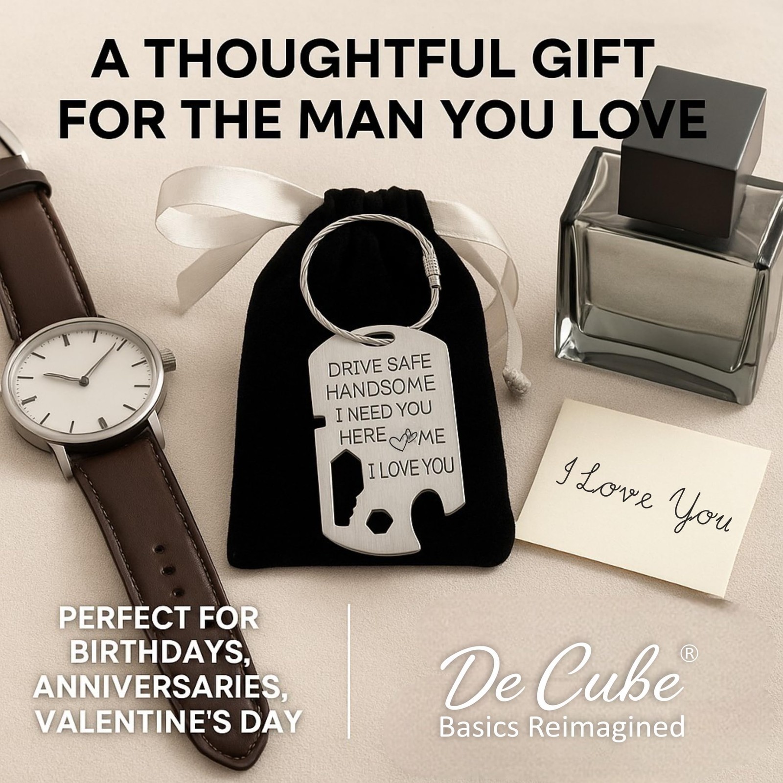 De Cube Drive Safe Handsome Keychain Multi Tool | 6-in-1 Stainless Silver