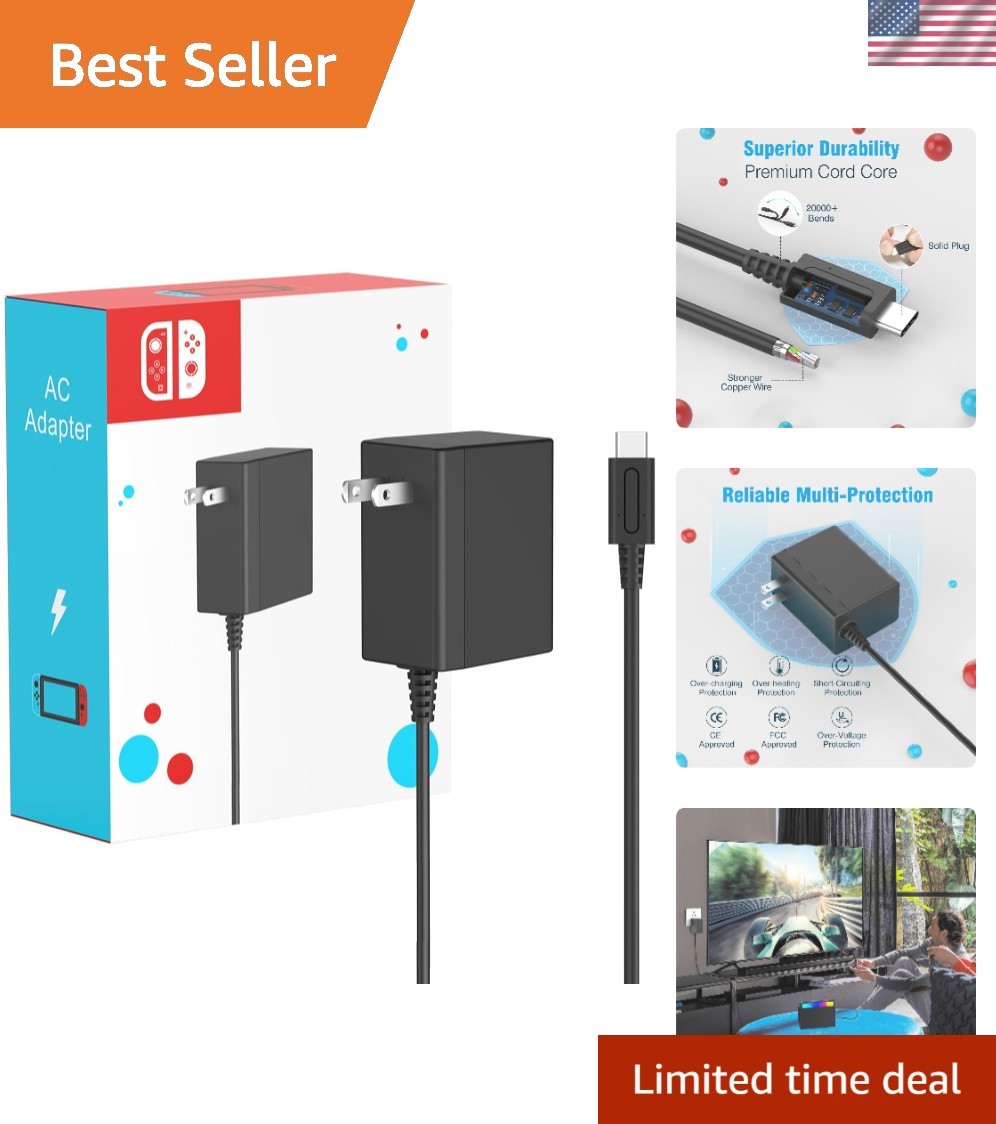 Brand New 45W Charger for Nintendo Switch - 15V 2.6A, Black