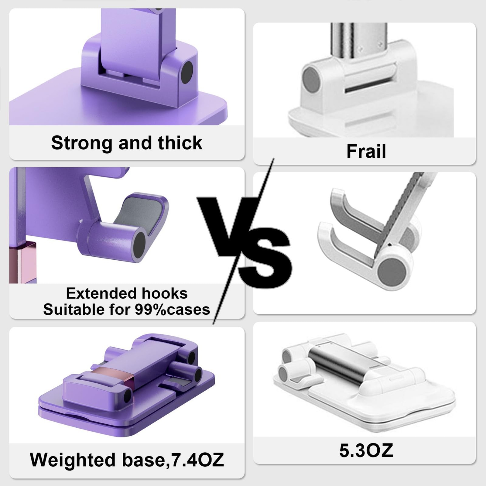 1Pack Foldable Phone Stand Desk Adjustable Height Angle Compatible with iPhone