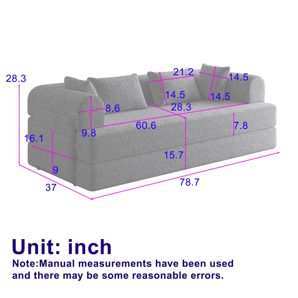 78.7'' Khaki Convertible Sleeper Sofa Bed, Folding Mattress Couch, Floor Sofa