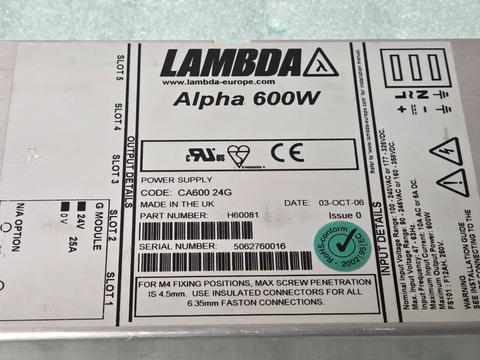 LAMBDA Alpha 600w power supply H60081