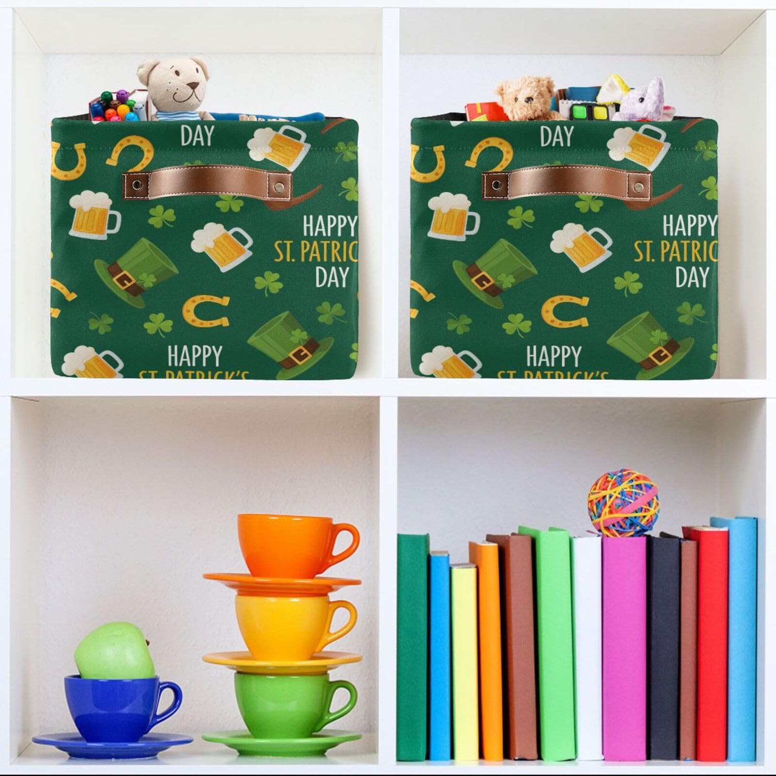St Patrick Hat Green Storage Basket Bins Foldable Laundry Hamper Storage Bins...