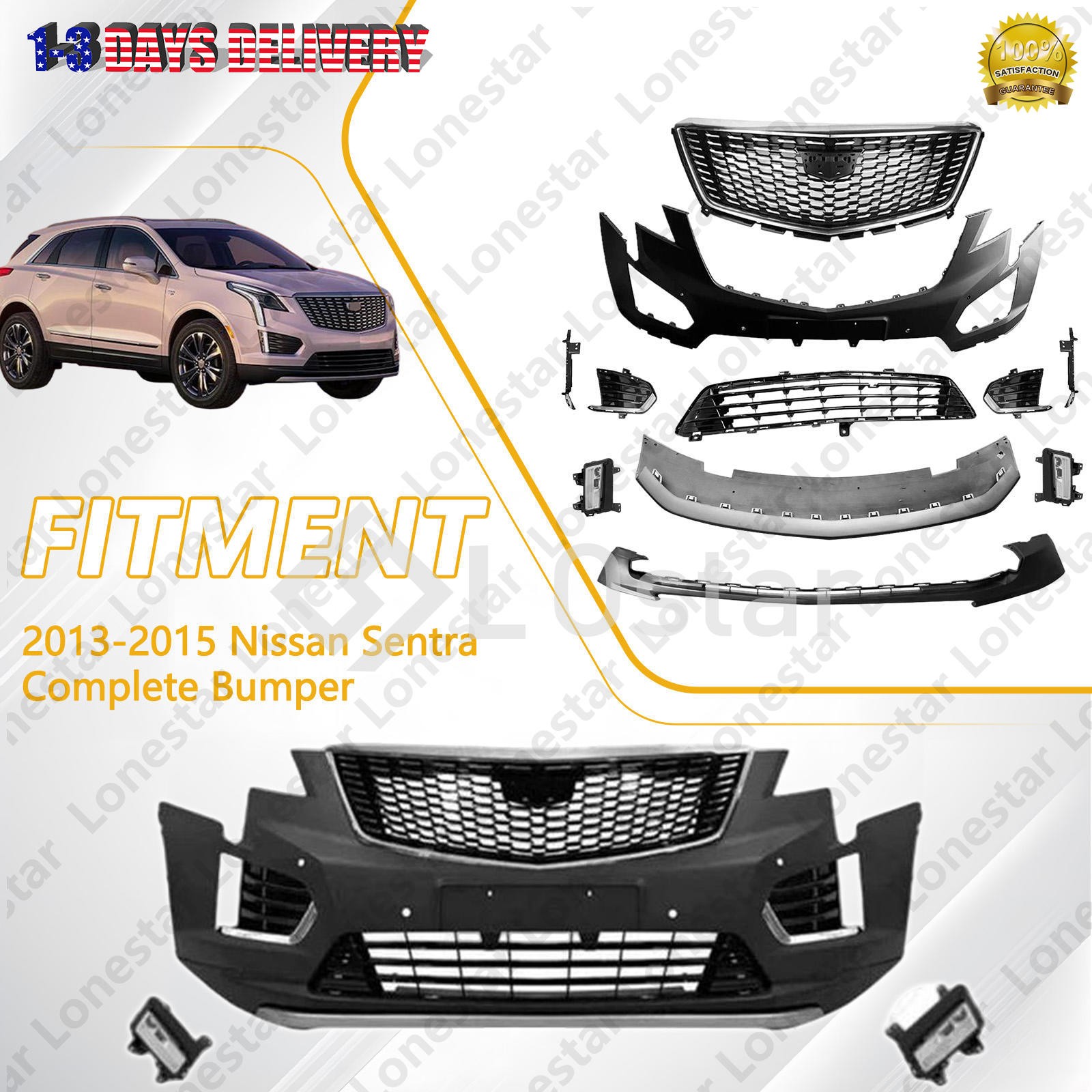 Complete Bumper Grille Kit For 2020 - 2023 Cadillac XT5 Models with fog lights