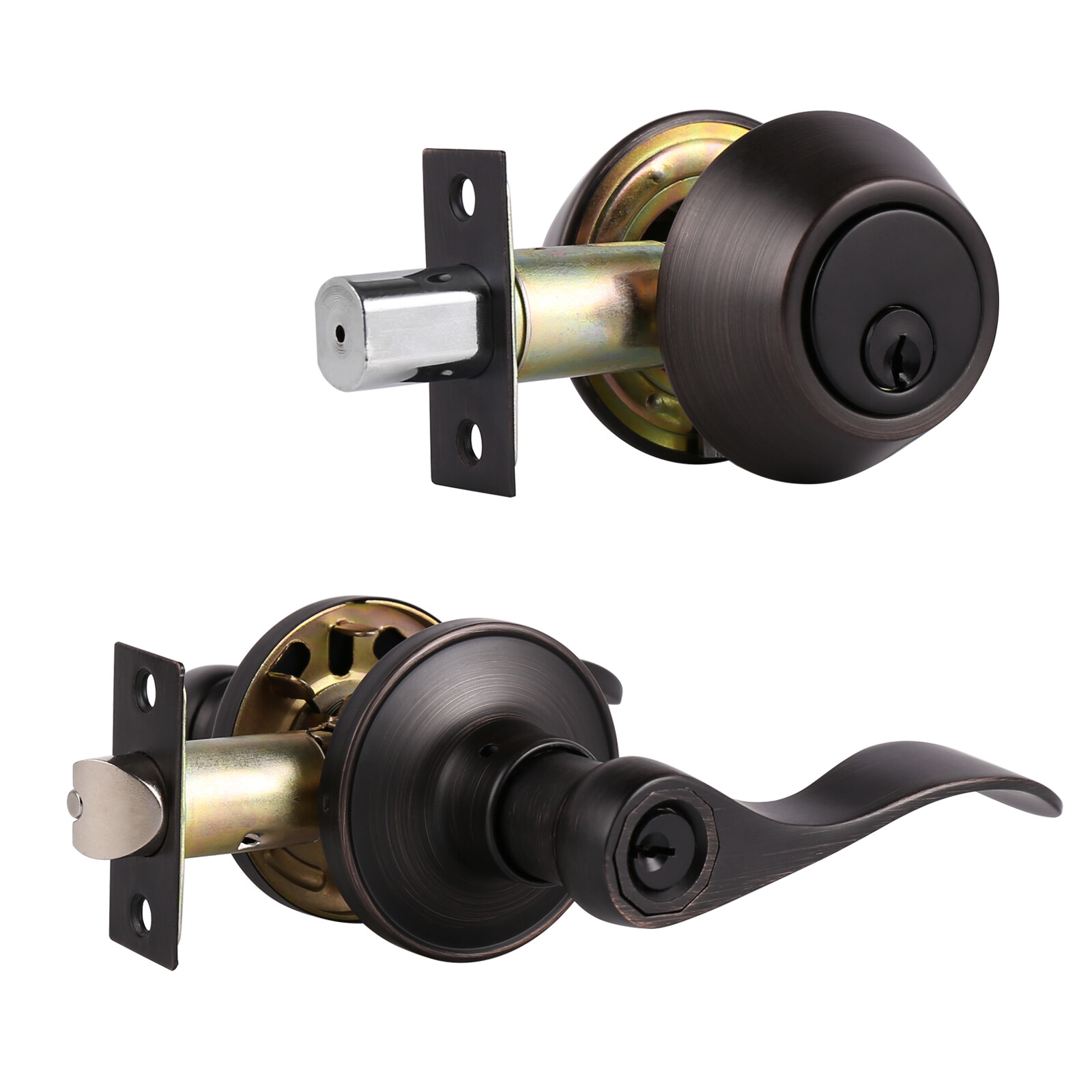 Probrico Front Entry Door Handle Lock Set Wave Lever Keyed alike Single Deadbolt