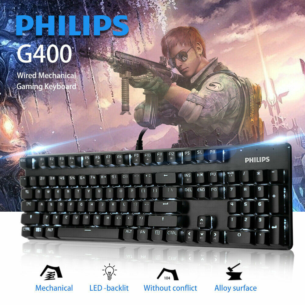 Philips Mechanical Gaming Keyboard 104-Key clear and crisp Backlit Wired Metal