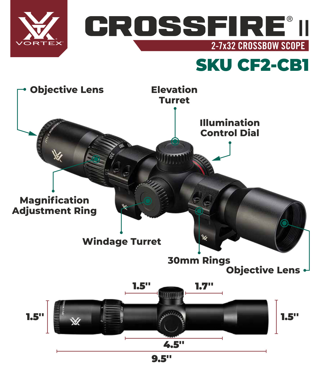 Vortex Optics Crossfire II 2-7x32 SFP Crossbow Scope Kit with Wearable4U Bundle