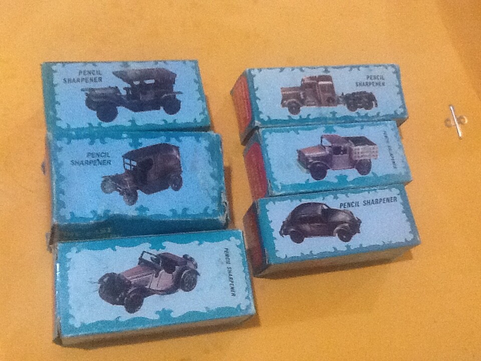 6 ANTIQUE Miniature Car Pencil Sharpeners Metal Die-Cast BRAND NEW FREE SHIPPING
