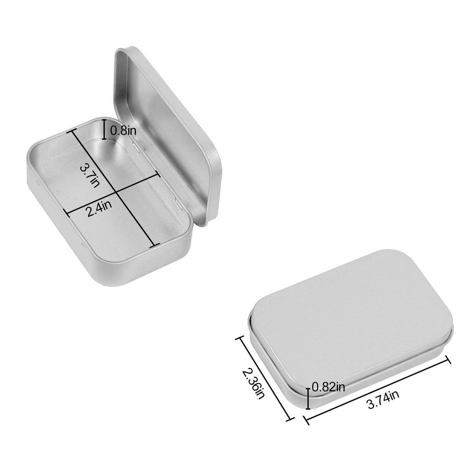 42 PCS Metal Rectangular Empty Hinged Tins 3.7x2.4x0.8 Inch Containers Silver