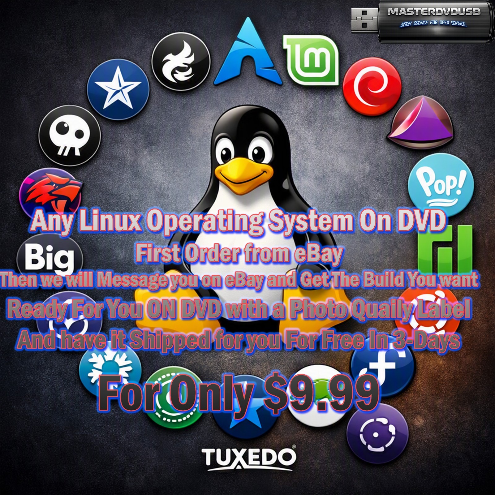 DVD SERVICE – ANY LINUX OR macOS INSTALL DISC – CUSTOM BUILD – $9.99 HD Label