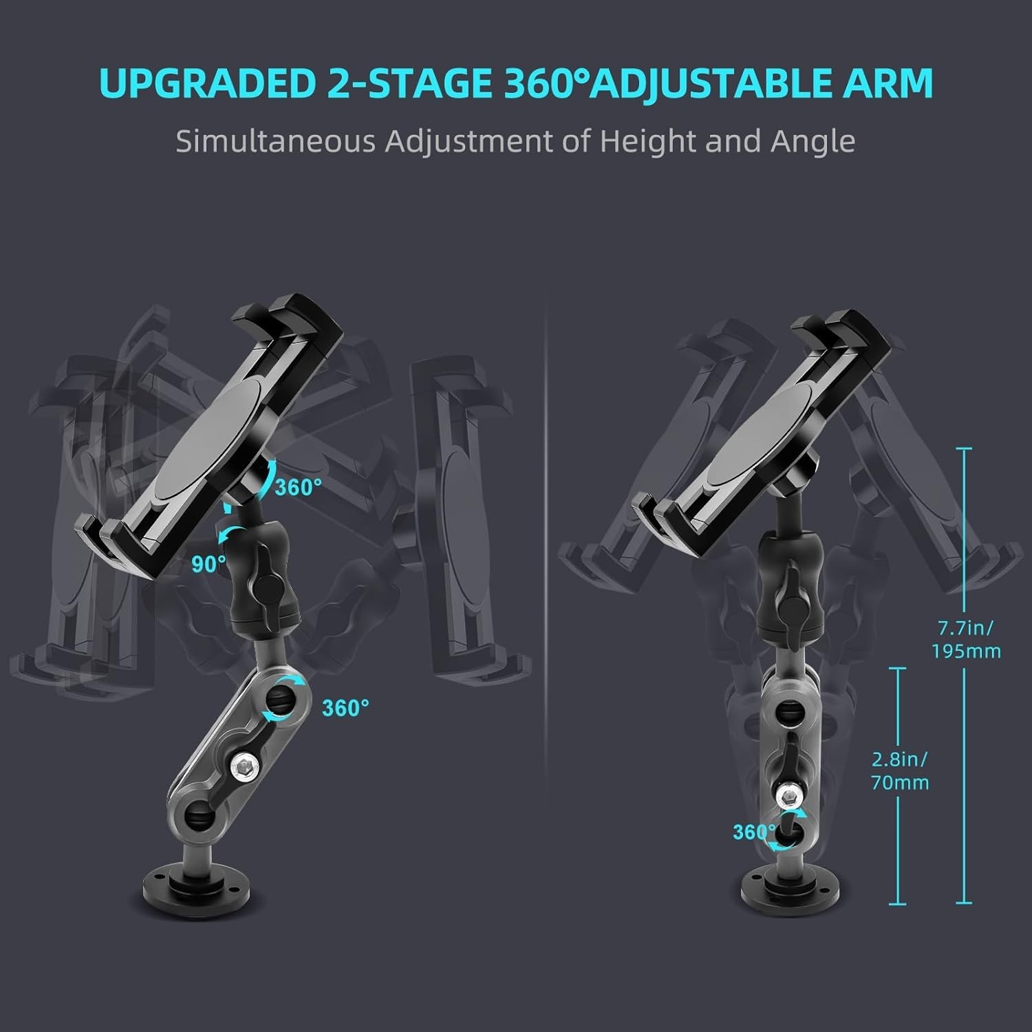 Aluminum Heavy Duty Drill Base Tablet Holder Car Mount Dashboard, 360° Adjust...
