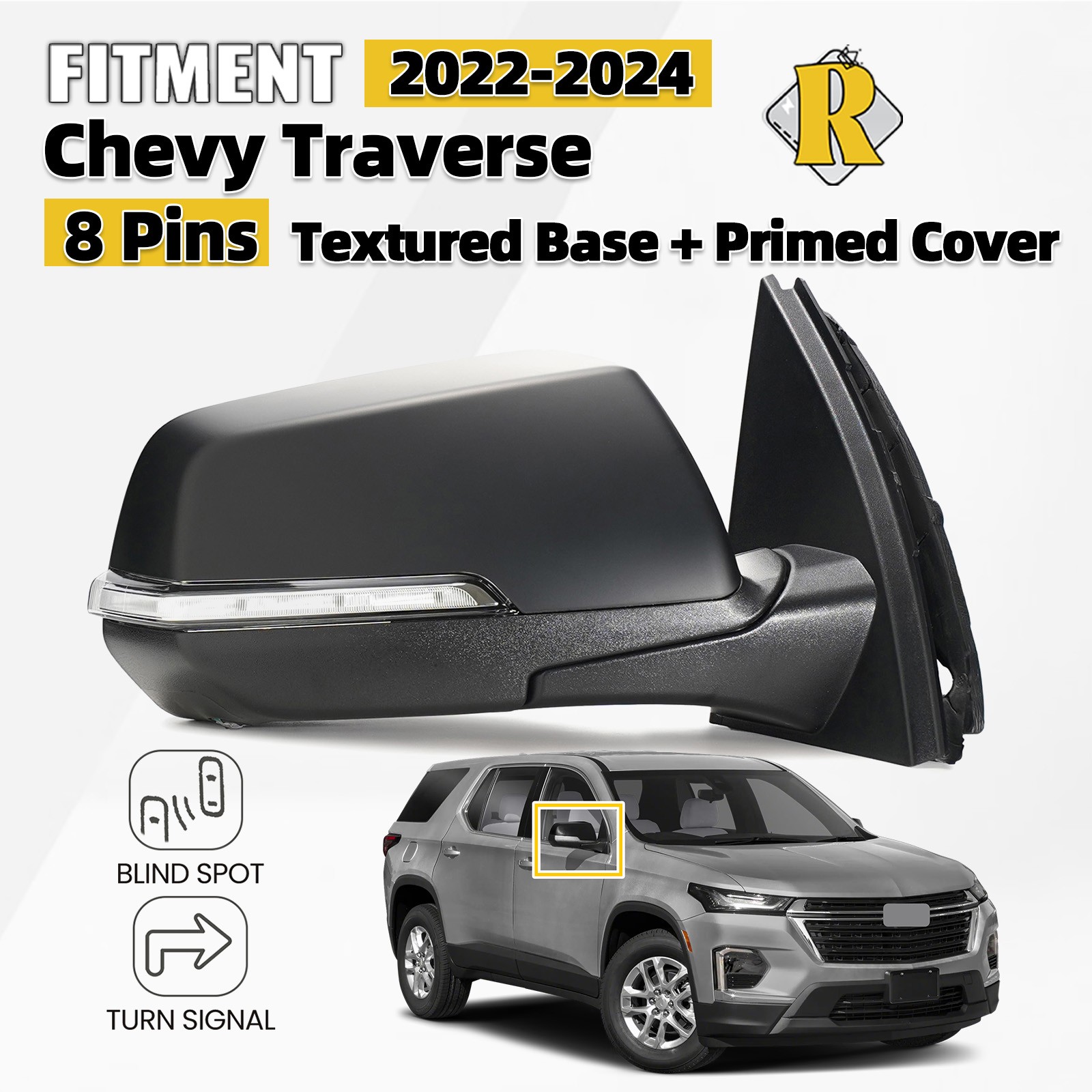Side Mirror For 2022-2024 Chevy Traverse W/Turn Signal & Blind Spot Right 8 Pins