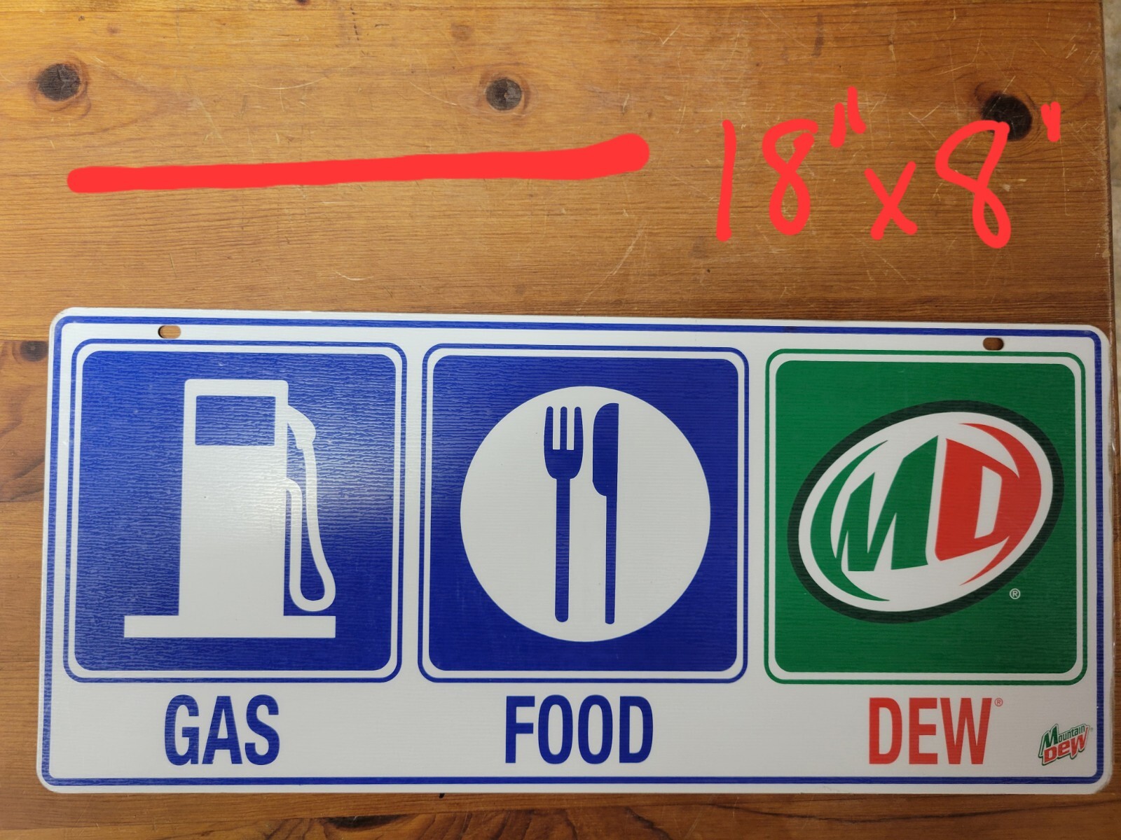 Mountain Dew GAS FOOD DEW Sign / Exit Sign - 18"×8" - Metal
