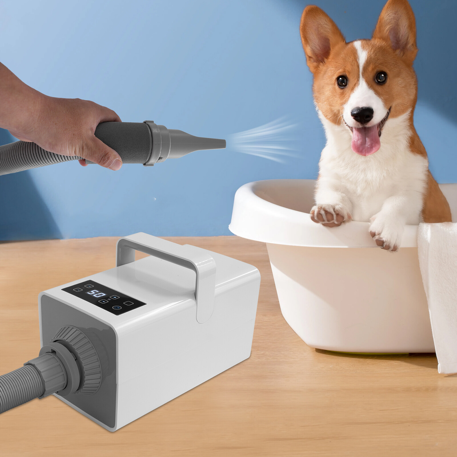White Pet Grooming Dryer, 2200w Pet Hair Dryer Adjustable Temperature 35-60��