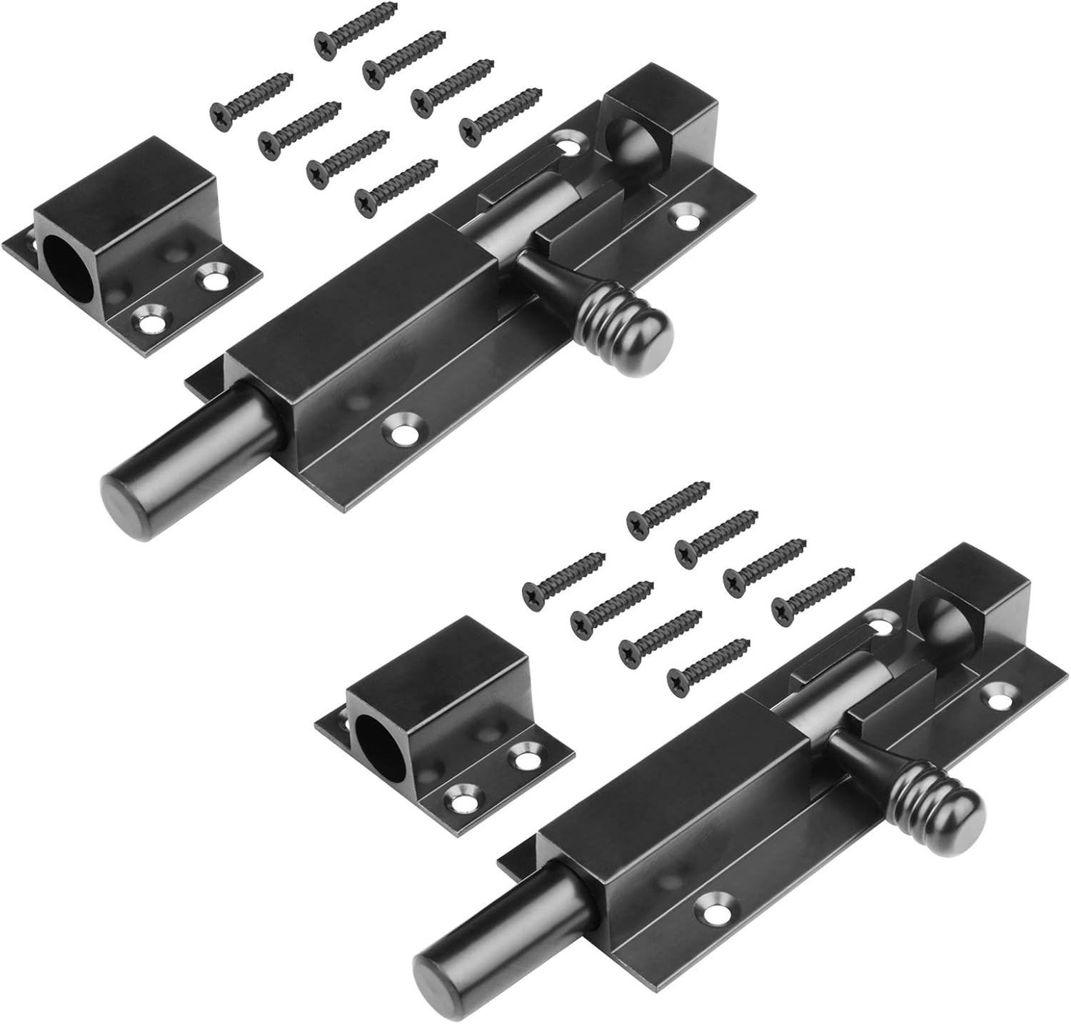 Durable 5" Black Aluminum Slide Bolt Latch - 2 Pack with Easy Installation