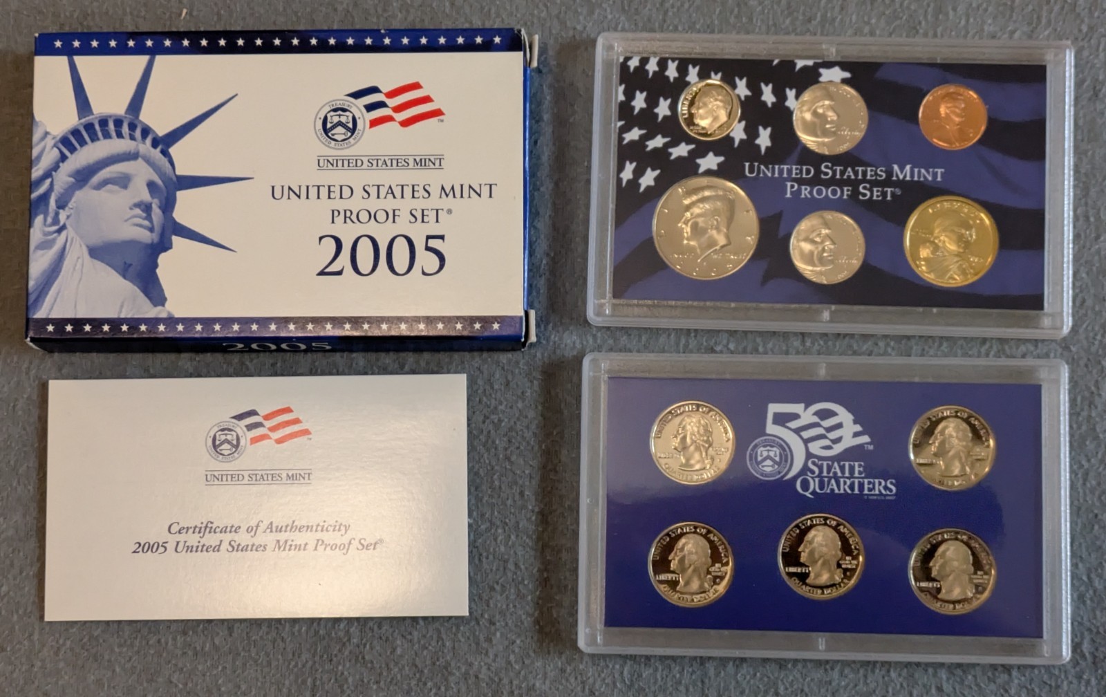 2005 Proof Set - 11 Clad Coins in OGP w/COA , Incl Sacagawea, State Quarter Set