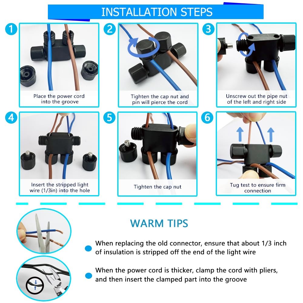 8 Pack Low Voltage Wire Connectors, 12-20 Gauge Landscape Light Cable Connect...