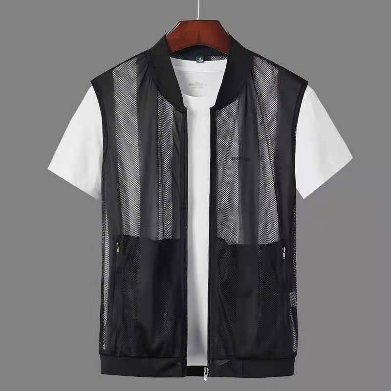 Fashion Men Vest Tank Top Mesh Sheer Waistcoat Jacket Coat Gilet Casual Outdoor