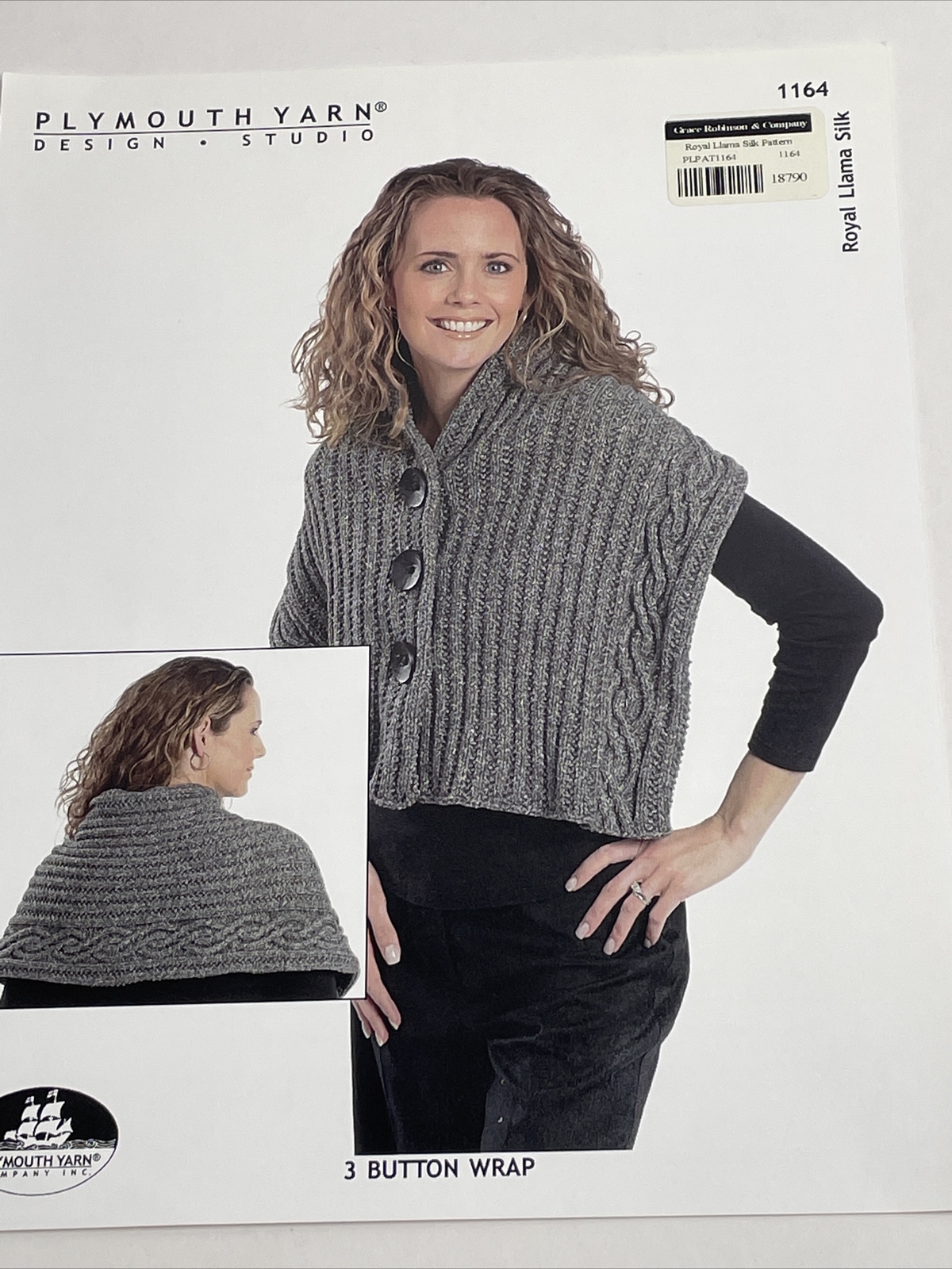 Plymouth yard Design 3 Button Wrap Knitting Pattern 1164